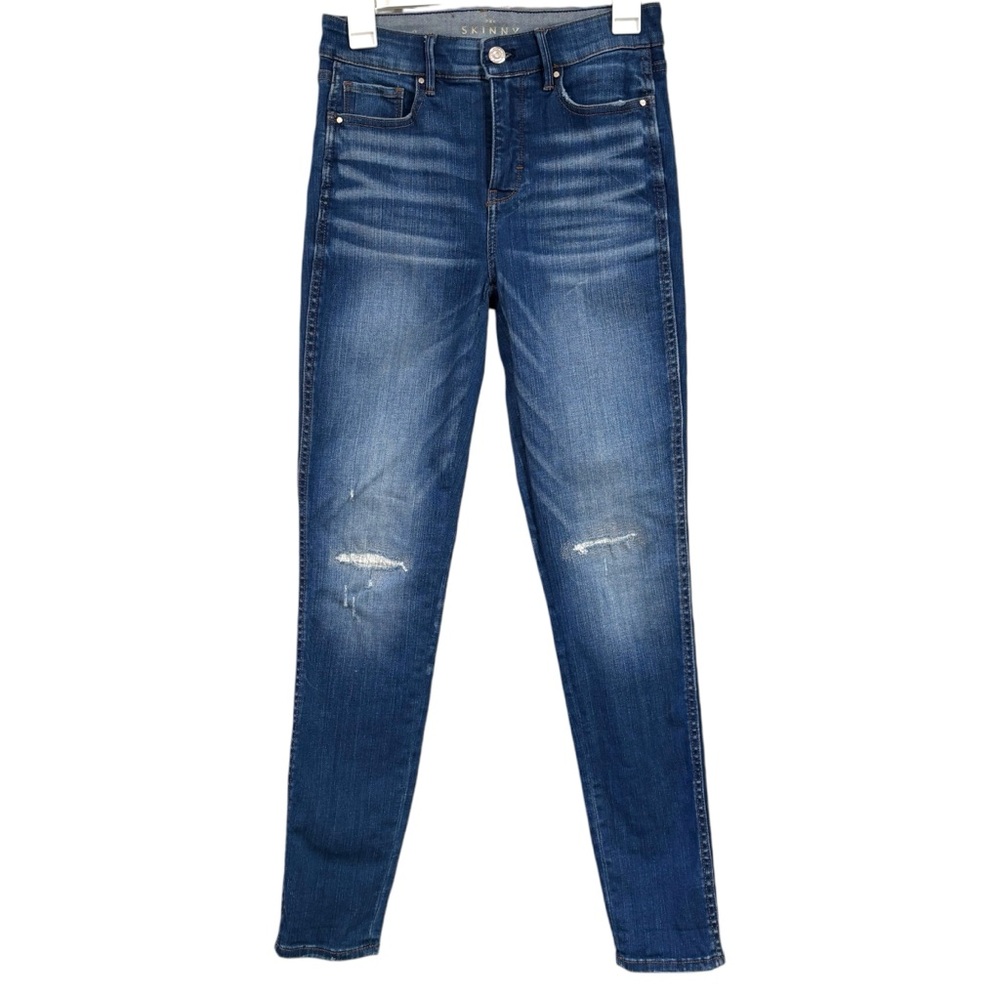 WHBM The Skinny High Rise Blue jeans Faux Distressed Casual Denim Womens Size 0